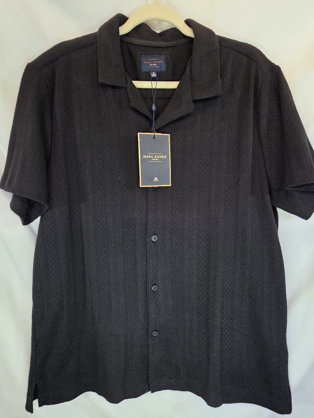 NWT Marc Asher Men's Black Textured Casual Short Sleeve Button-Up Shirt Size XL